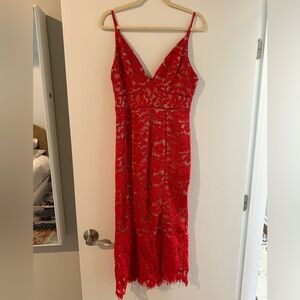 Red Lace Midi Dress